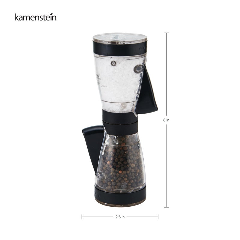 KAMENSTEIN One-Handed 2-in-a-1 Dual Salt and Pepper Grinder-Adjustable and Refillable, 8-Inch, Black - Image 2